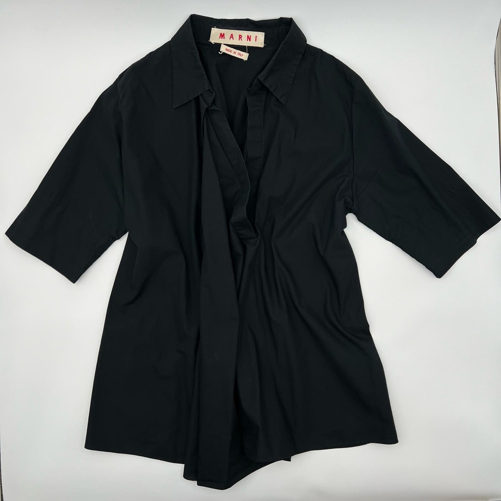 Marni Black Short-Sleeve Draped Front Blouse